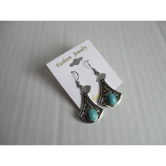 **Southwestern Silver & Blue Stone Wire Pierced Earrings Drop Dangle Jewelry - Picture 2 of 5